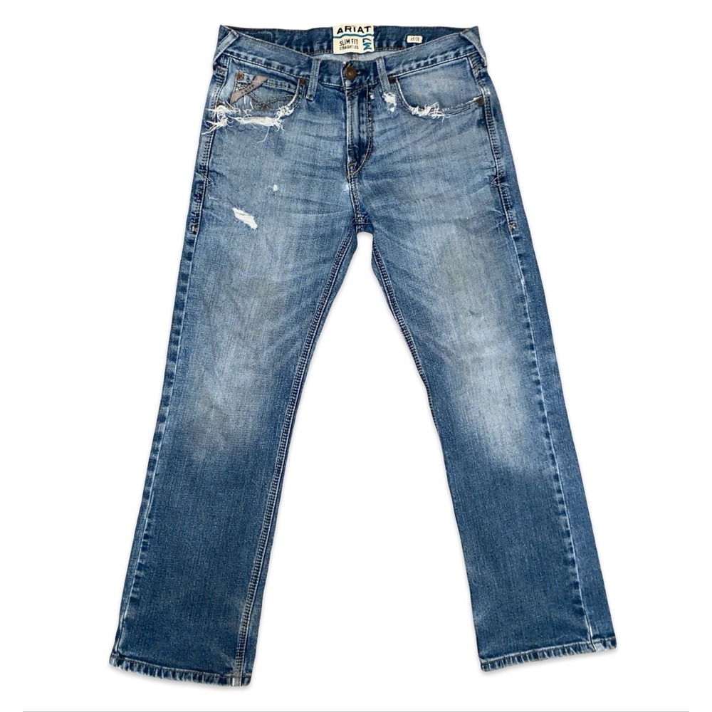 Ariat Slim Fit Straight Leg M7 Jeans Distressed Size 32x30 Blue Western Denim